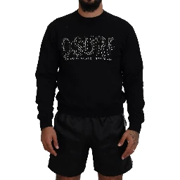 Black Cotton Printed Long Sleeves Pullover Sweater