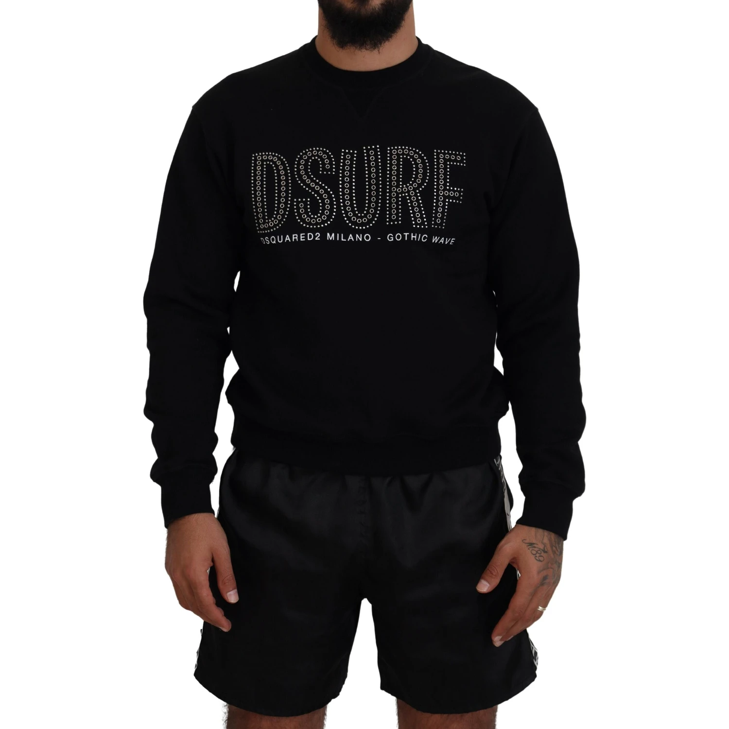 Black Cotton Printed Long Sleeves Pullover Sweater