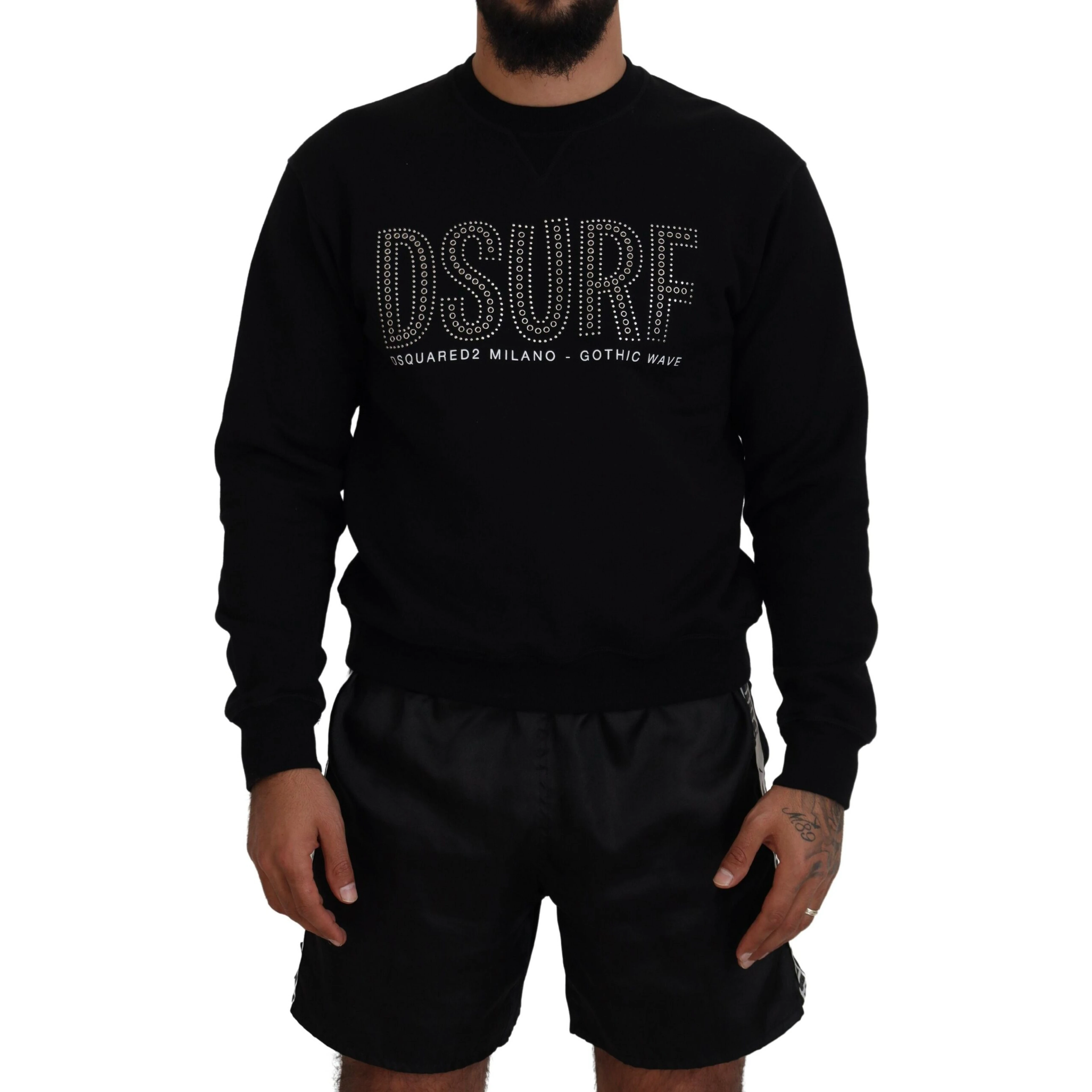 Black Cotton Printed Long Sleeves Pullover Sweater