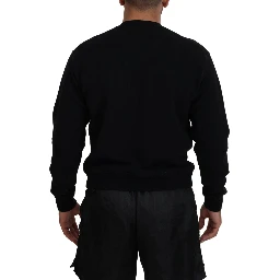 Black Cotton Printed Long Sleeves Pullover Sweater
