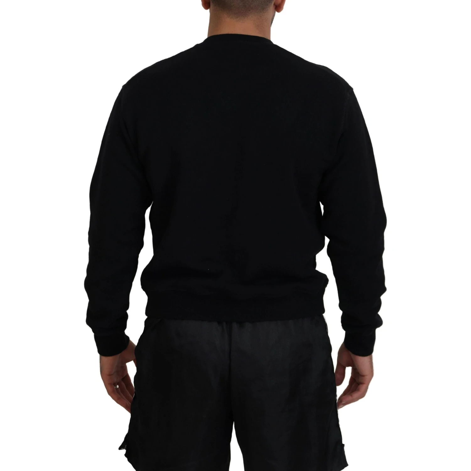 Black Cotton Printed Long Sleeves Pullover Sweater