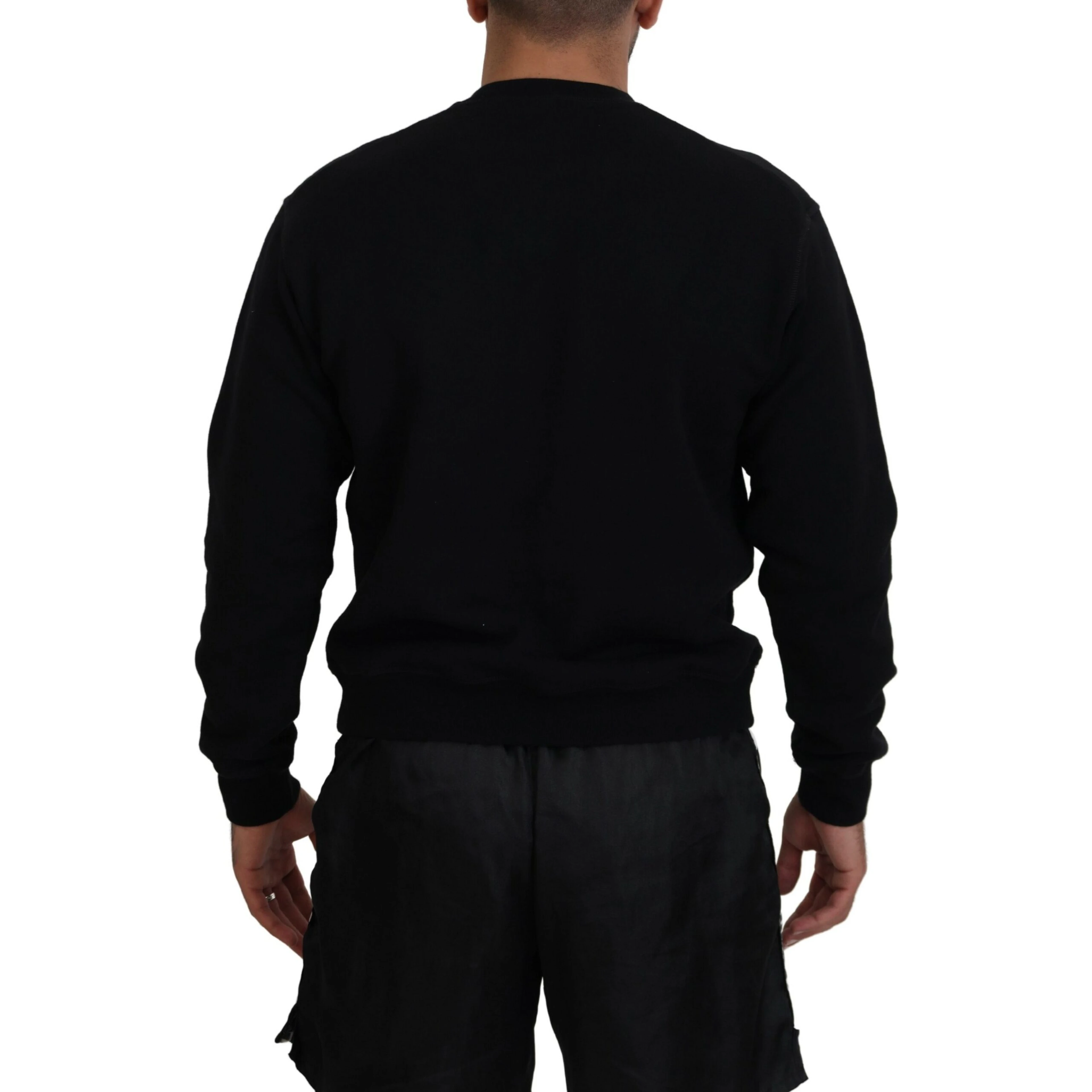 Black Cotton Printed Long Sleeves Pullover Sweater
