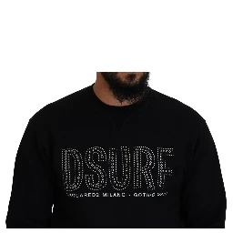 Black Cotton Printed Long Sleeves Pullover Sweater