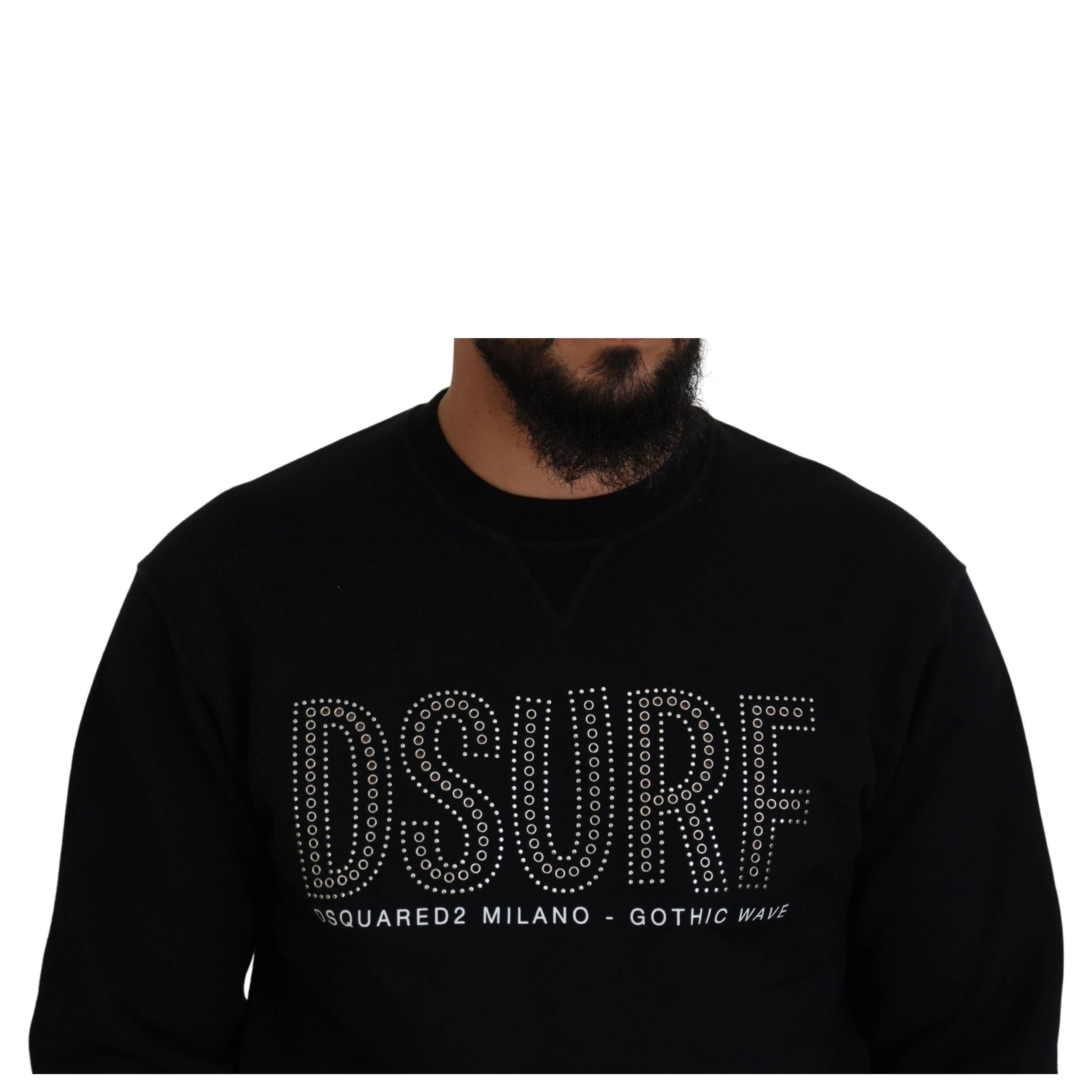 Black Cotton Printed Long Sleeves Pullover Sweater