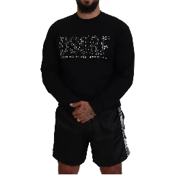 Black Cotton Printed Long Sleeves Pullover Sweater