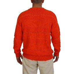 Orange Cotton Long Sleeves Men Pullover Sweater
