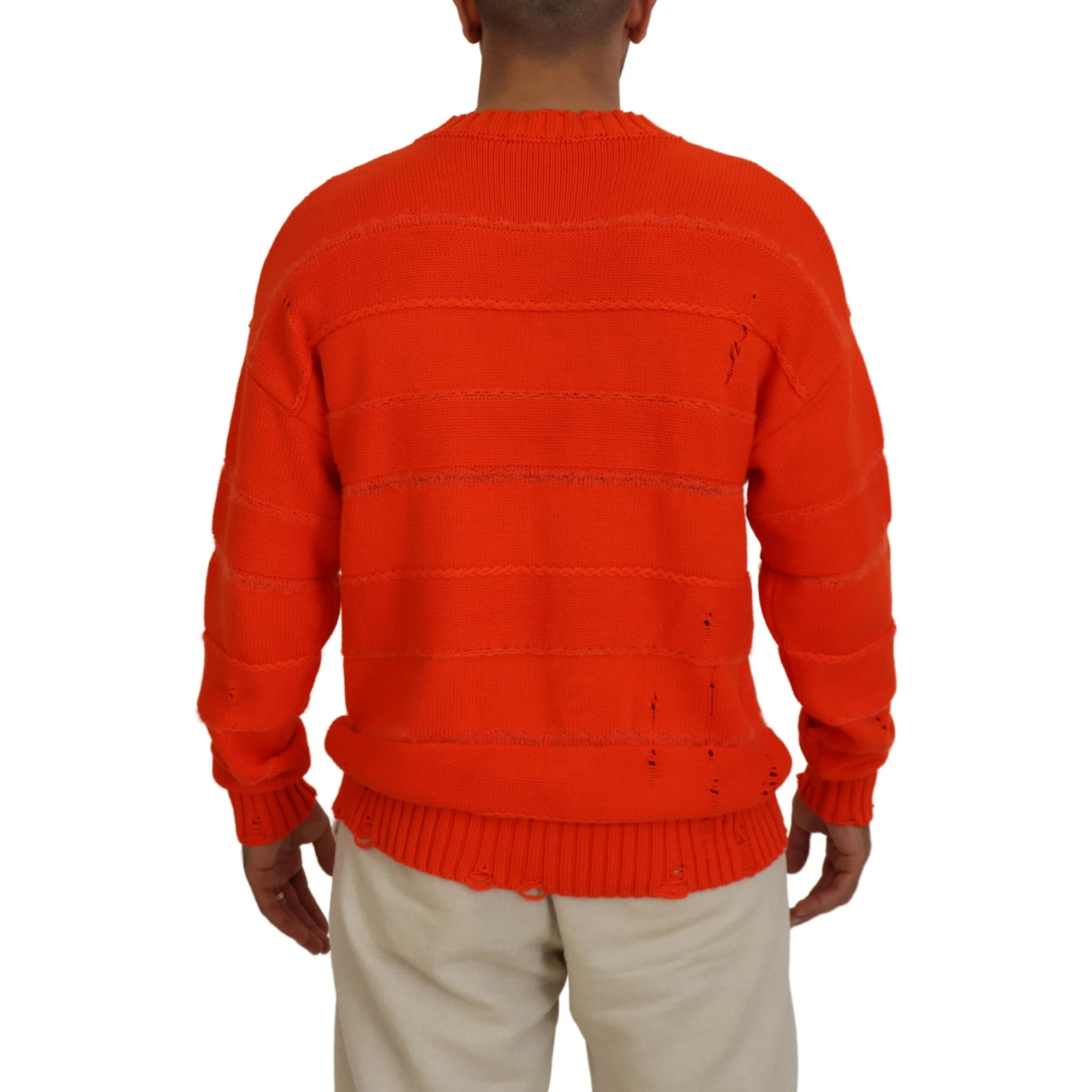 Orange Cotton Long Sleeves Men Pullover Sweater
