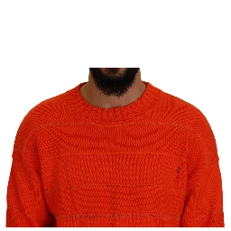 Orange Cotton Long Sleeves Men Pullover Sweater