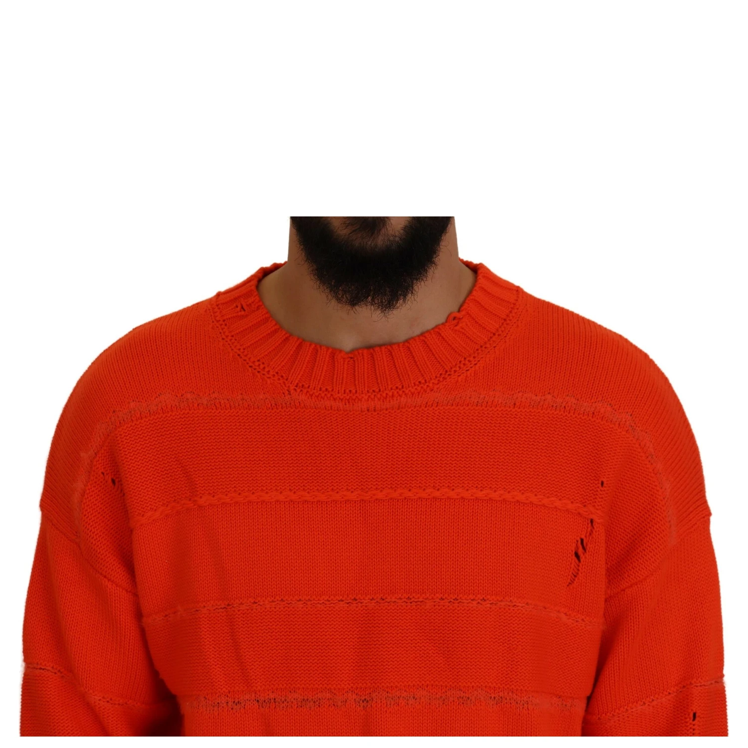 Orange Cotton Long Sleeves Men Pullover Sweater