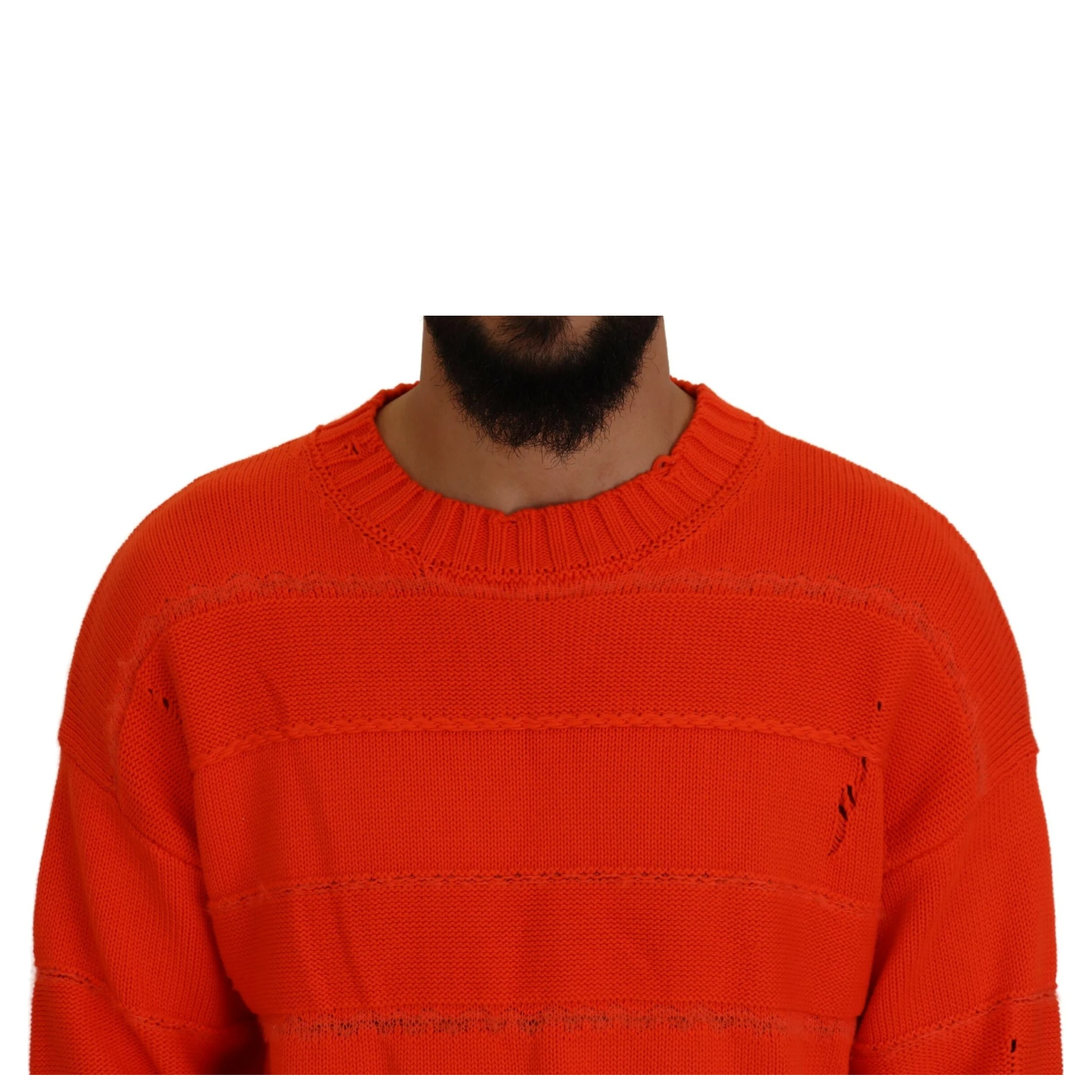 Orange Cotton Long Sleeves Men Pullover Sweater
