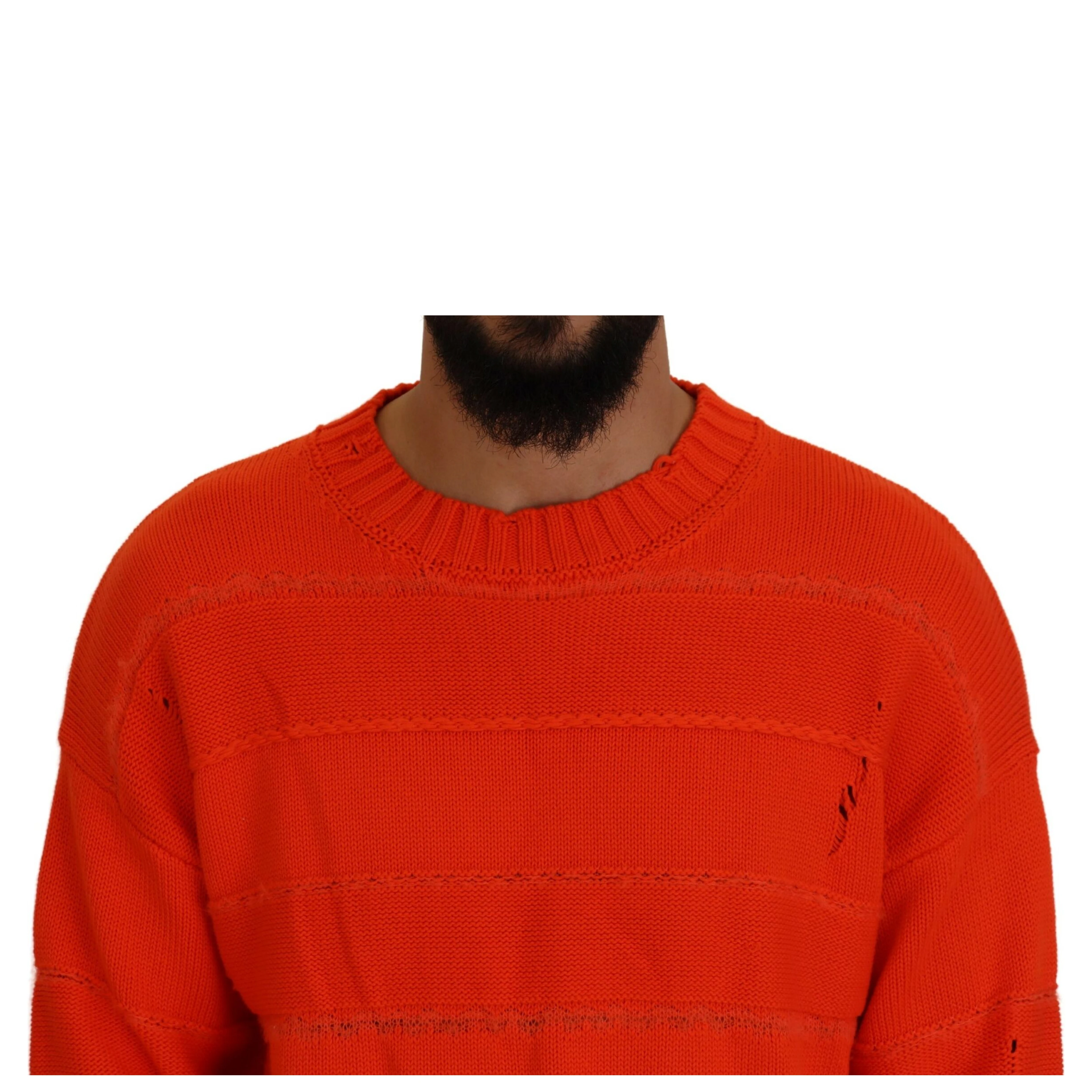 Orange Cotton Long Sleeves Men Pullover Sweater
