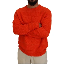Orange Cotton Long Sleeves Men Pullover Sweater