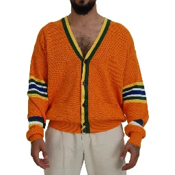 Orange Cotton Long Sleeves Men Cardigan Sweater