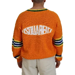 Orange Cotton Long Sleeves Men Cardigan Sweater