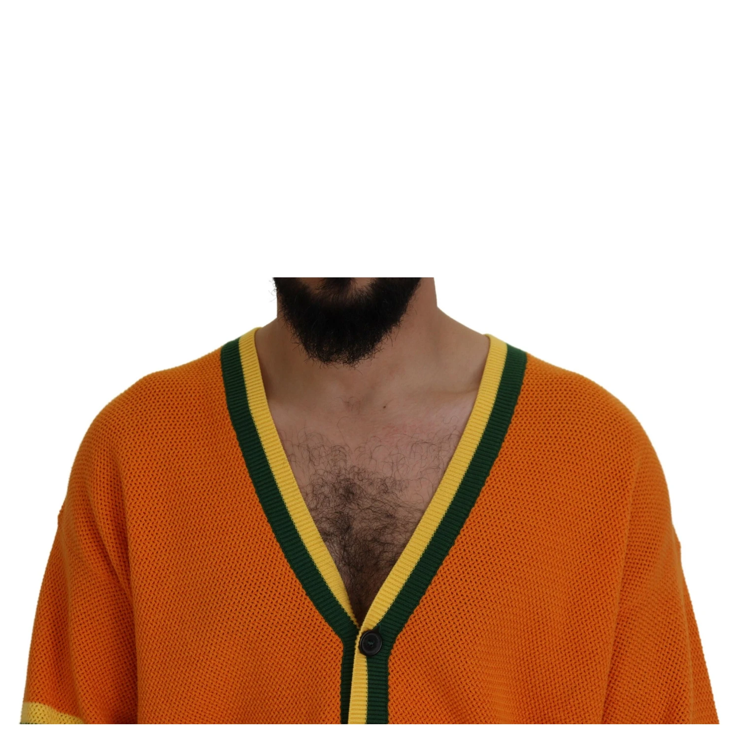 Orange Cotton Long Sleeves Men Cardigan Sweater