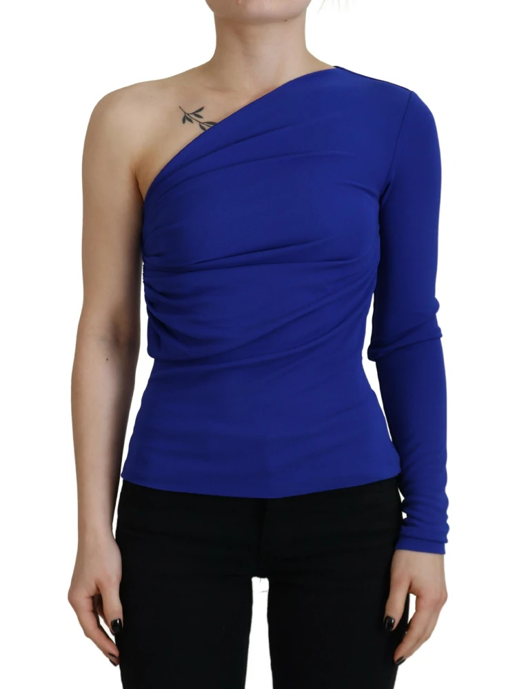 Blue Viscose One Shoulder Slim Fit Blouse Top alternative