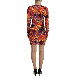 Multicolor Batik Open Belly Long Sleeves Dress