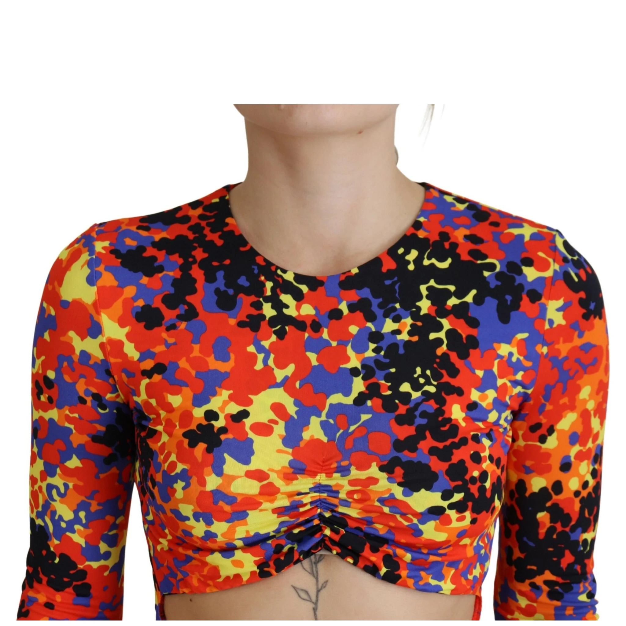 Multicolor Batik Open Belly Long Sleeves Dress