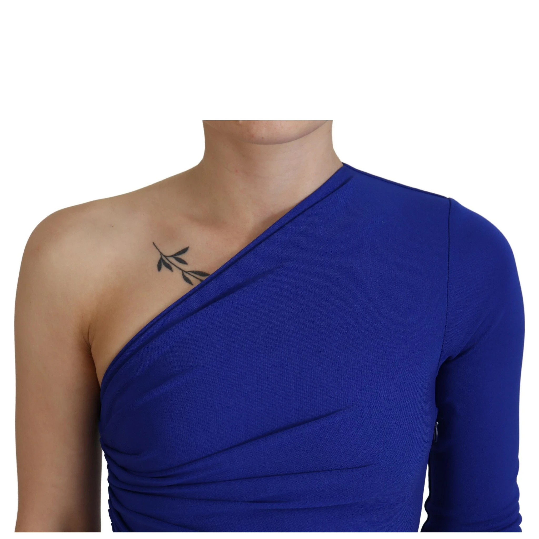 Blue Viscose One Shoulder Bodycon Ruched Mini Dress