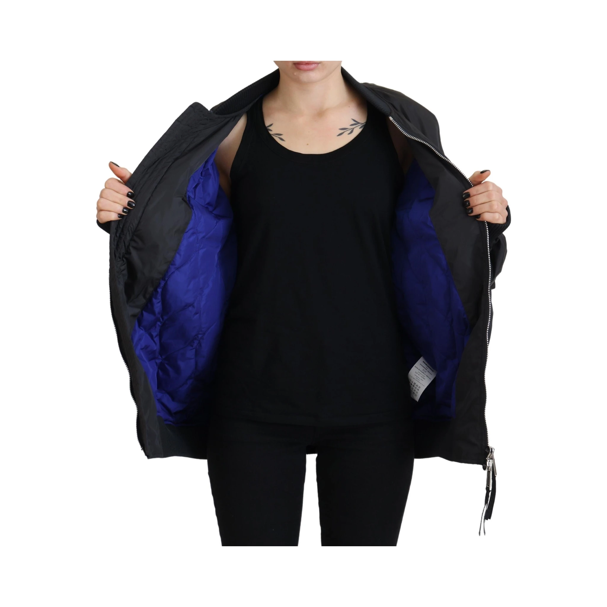 Black Logo Print Full Zip Women Bomber Jacket