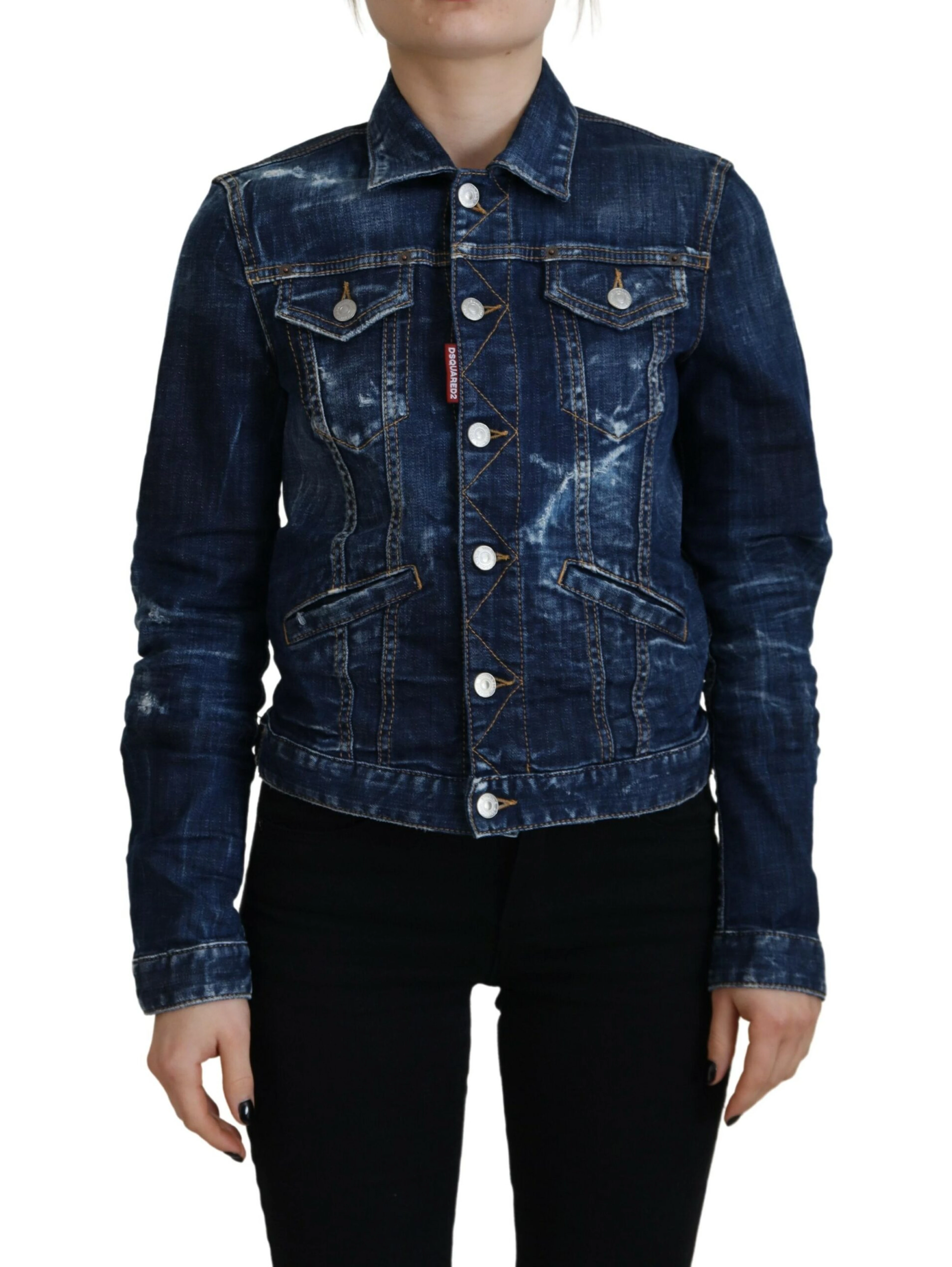 Blue Icon Printed Distressed Denim Jacket