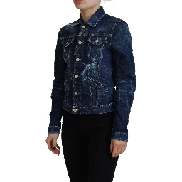 Blue Icon Printed Distressed Denim Jacket