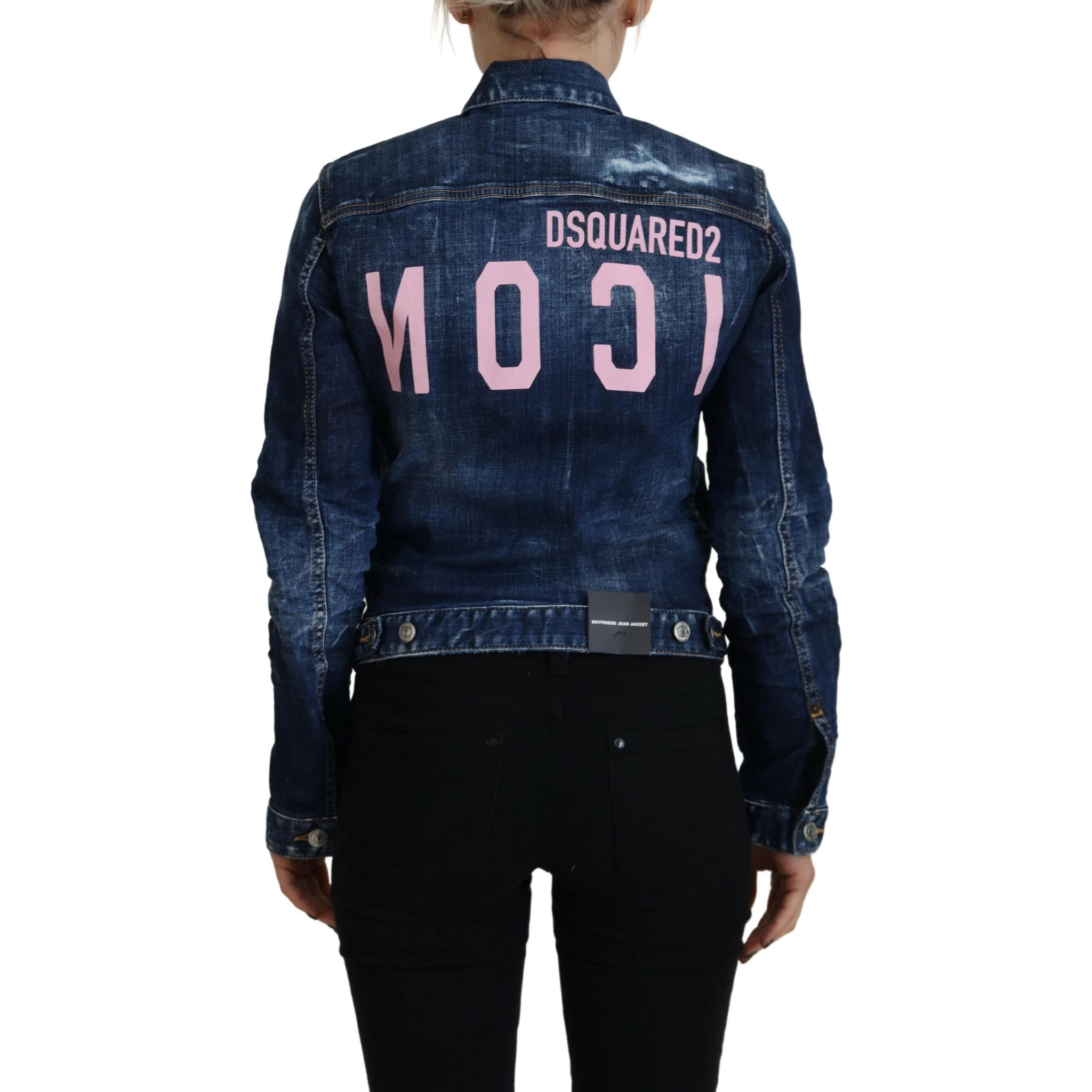 Blue Icon Printed Distressed Denim Jacket