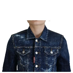 Blue Icon Printed Distressed Denim Jacket