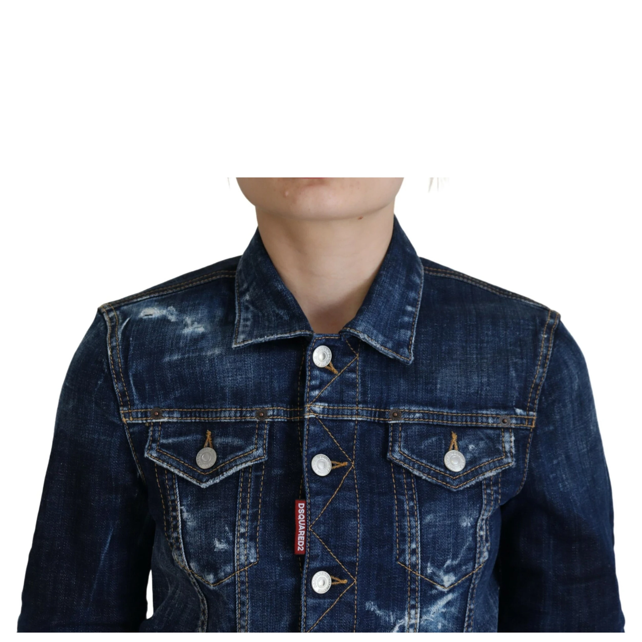 Blue Icon Printed Distressed Denim Jacket