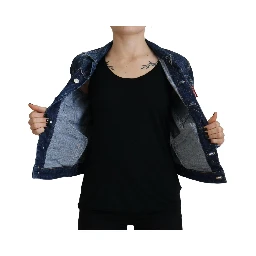 Blue Icon Printed Distressed Denim Jacket