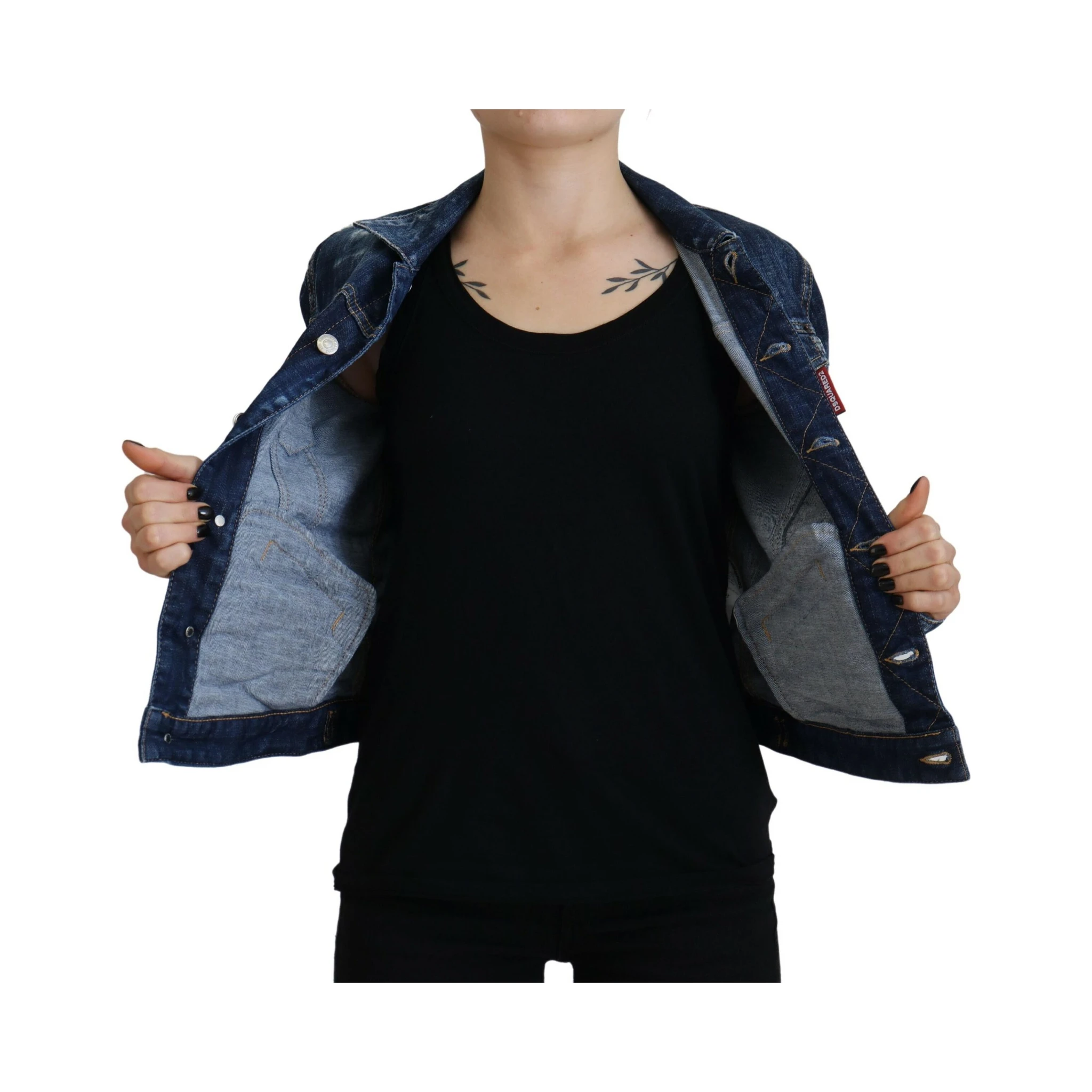 Blue Icon Printed Distressed Denim Jacket