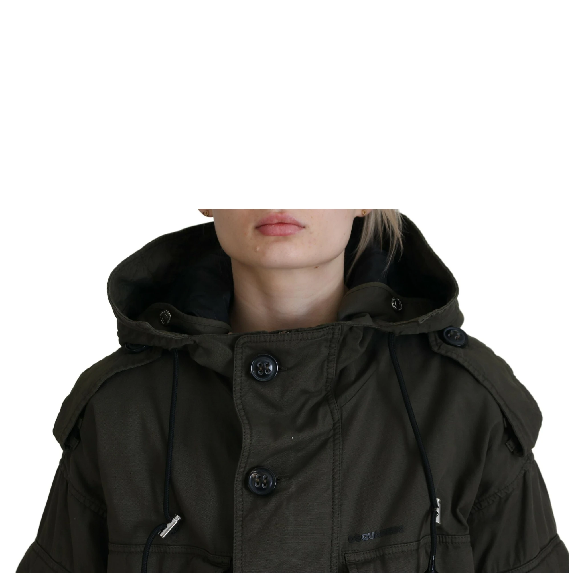 Green Cotton Hooded Cargo Button Jacket