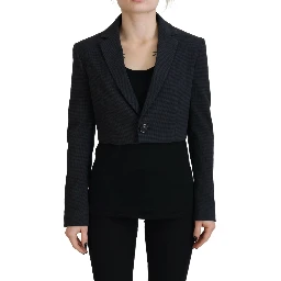 Black Cotton Cropped Button Blazer Jacket