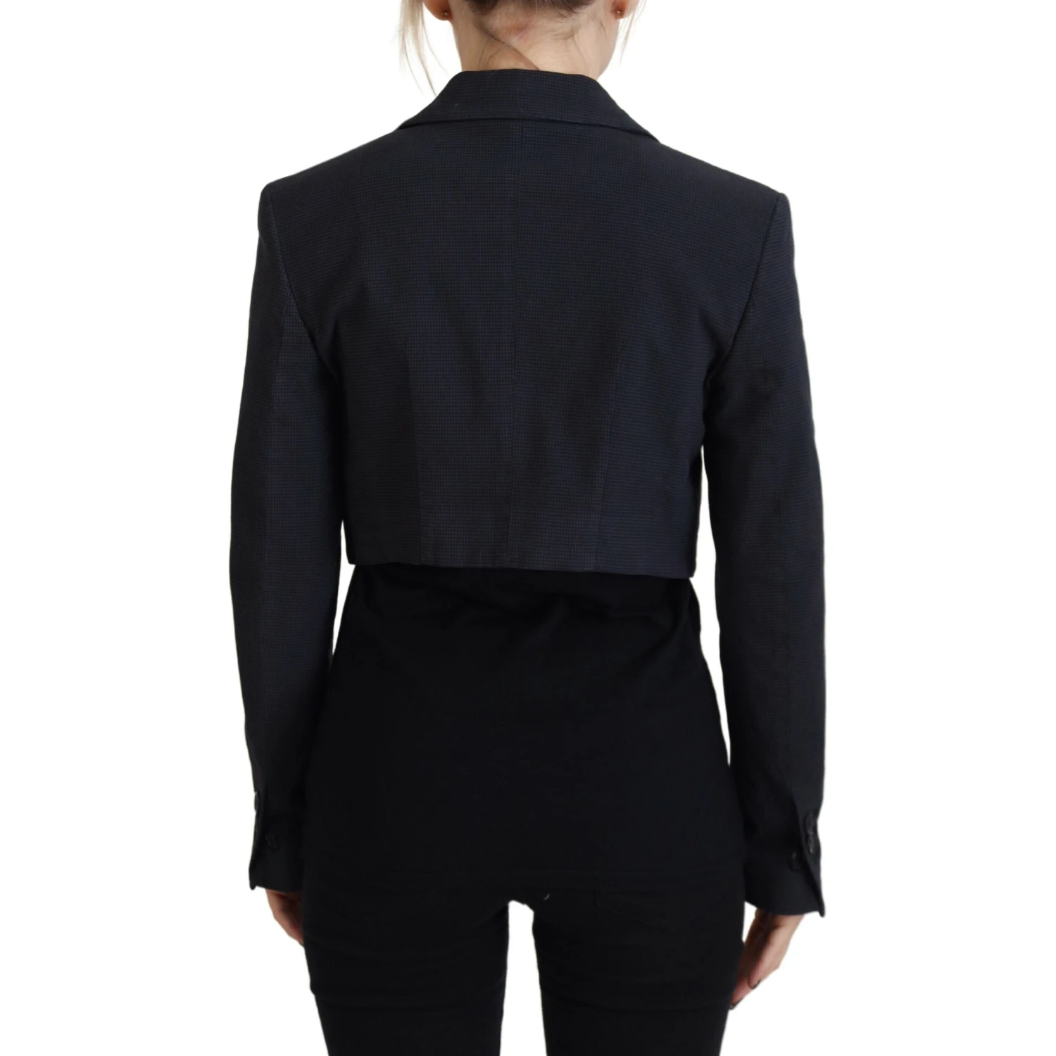 Black Cotton Cropped Button Blazer Jacket