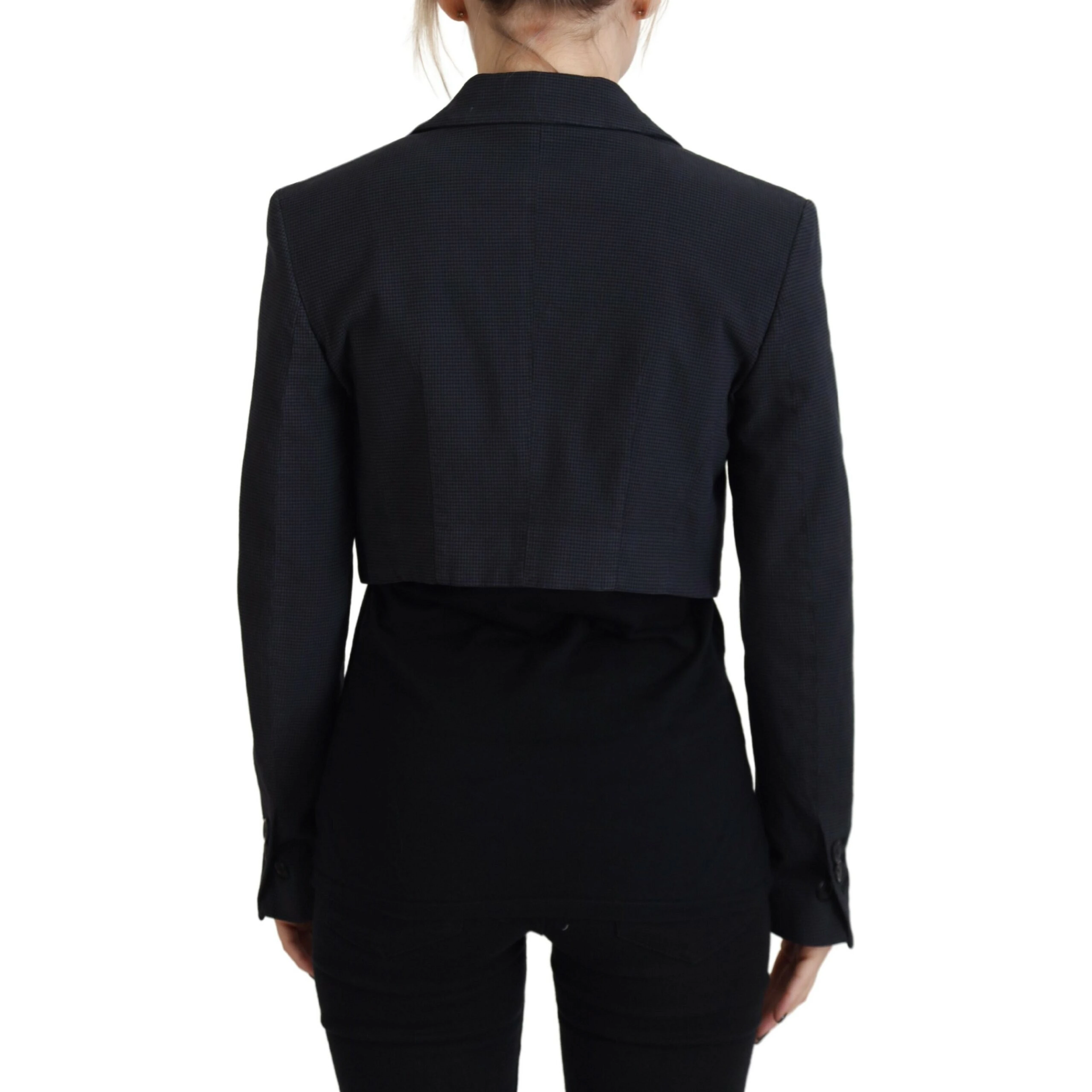 Black Cotton Cropped Button Blazer Jacket