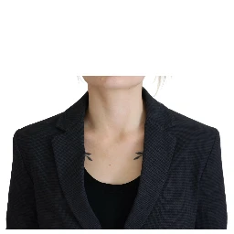 Black Cotton Cropped Button Blazer Jacket