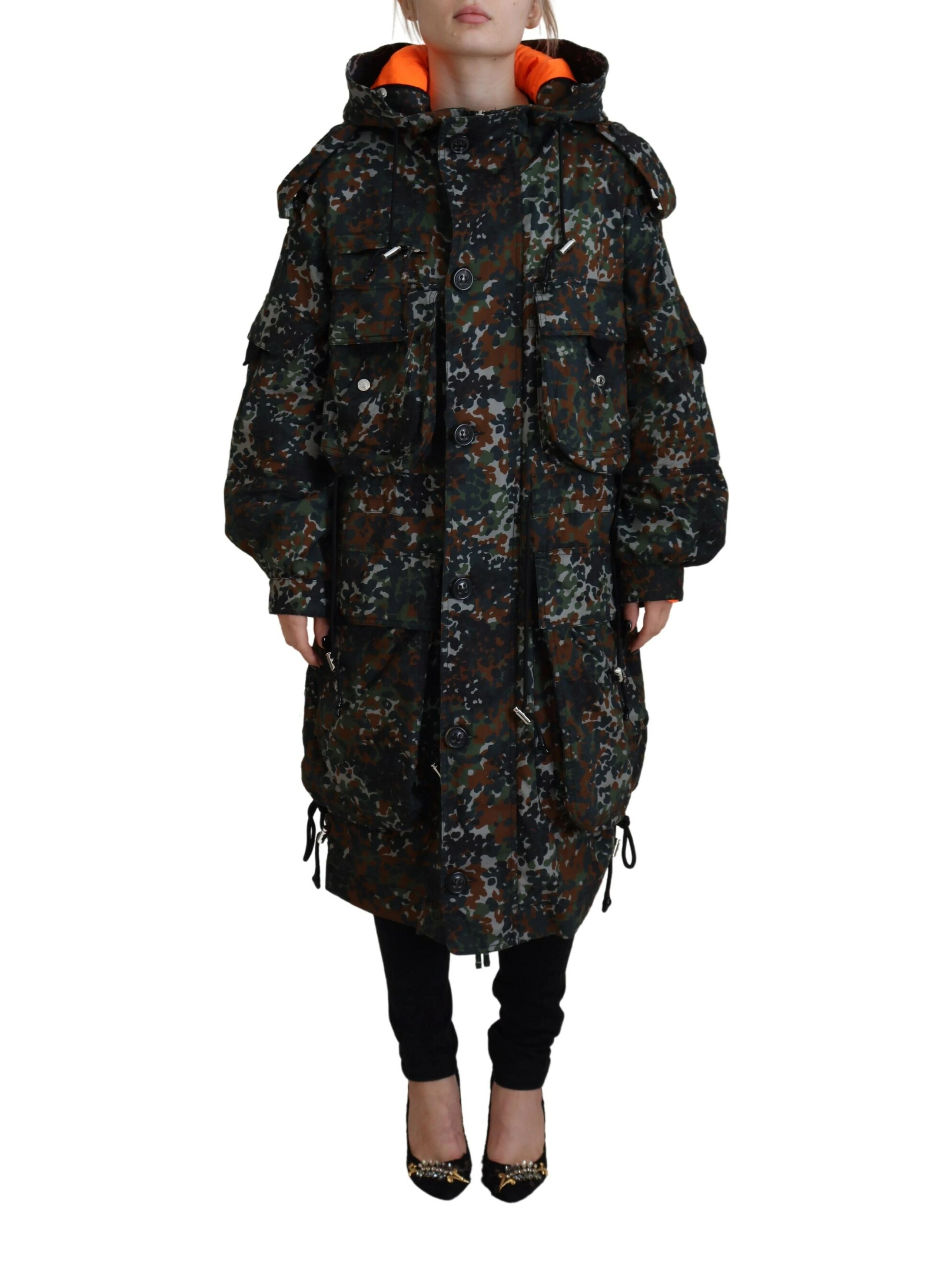 Green Hooded Goth Camouflage Print Parka Coat Jacket