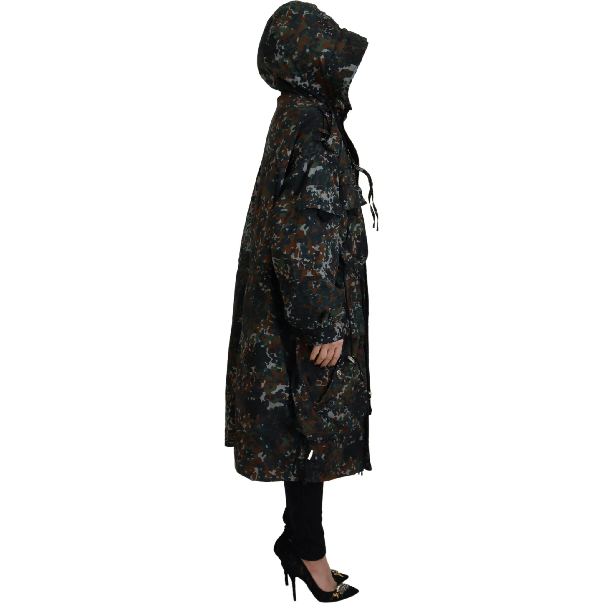 Green Hooded Goth Camouflage Print Parka Coat Jacket