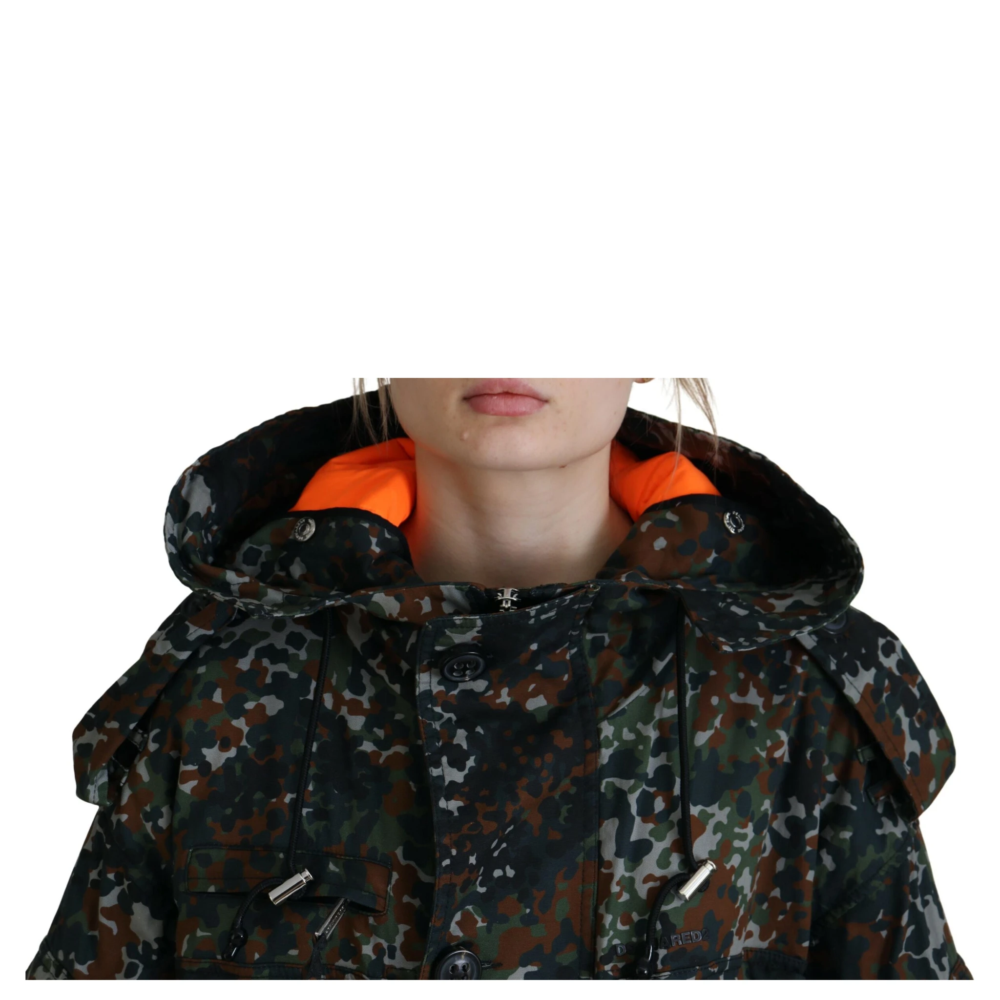 Green Hooded Goth Camouflage Print Parka Coat Jacket