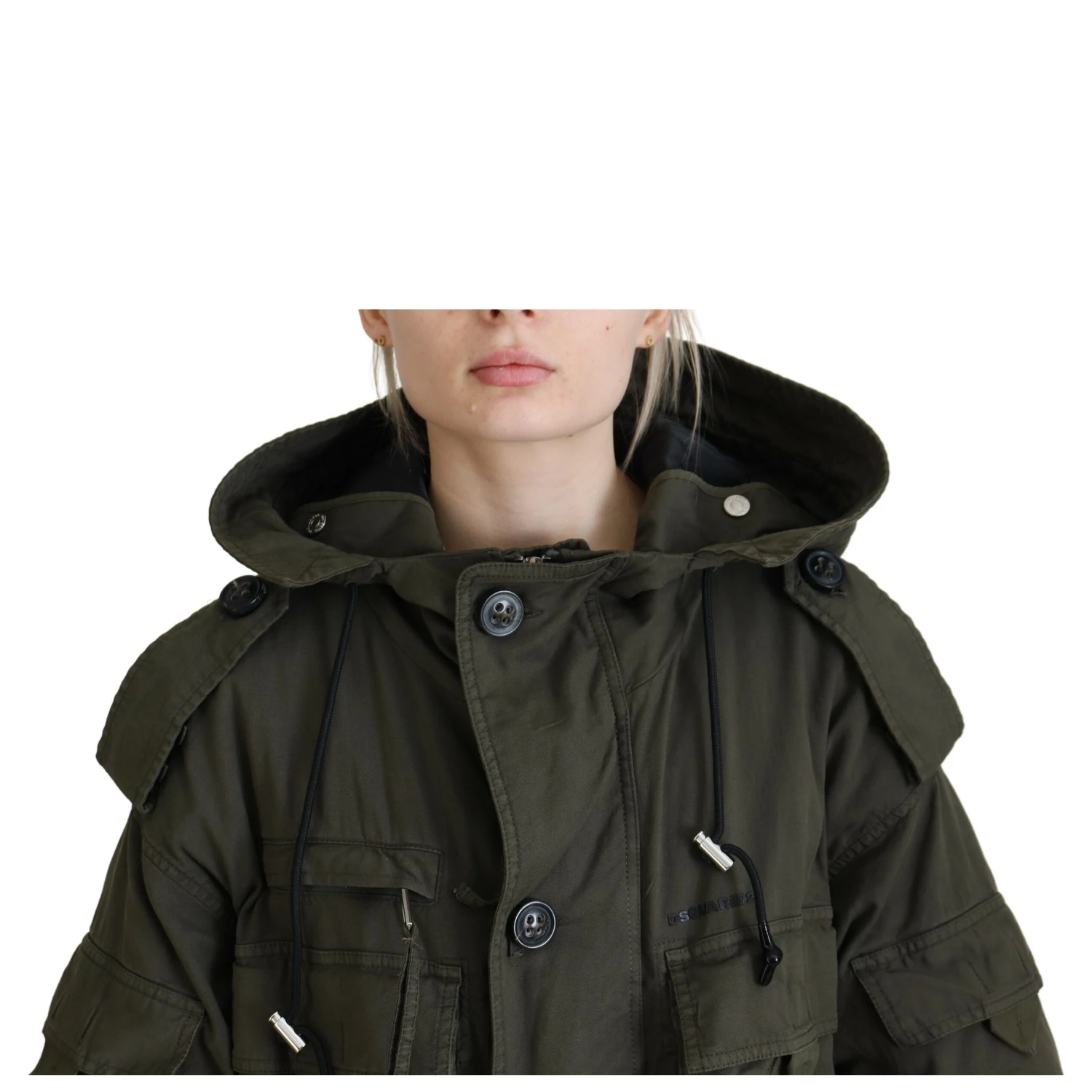 Green Hooded Full Zip Long Parka Coat Jacket