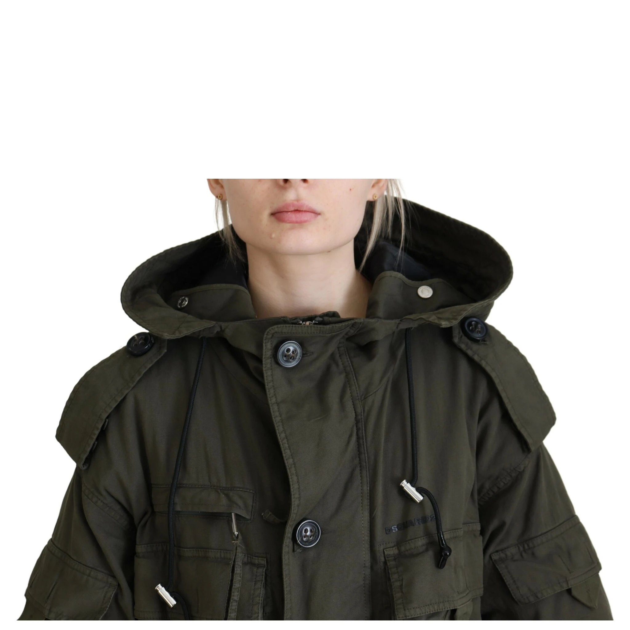 Green Hooded Full Zip Long Parka Coat Jacket