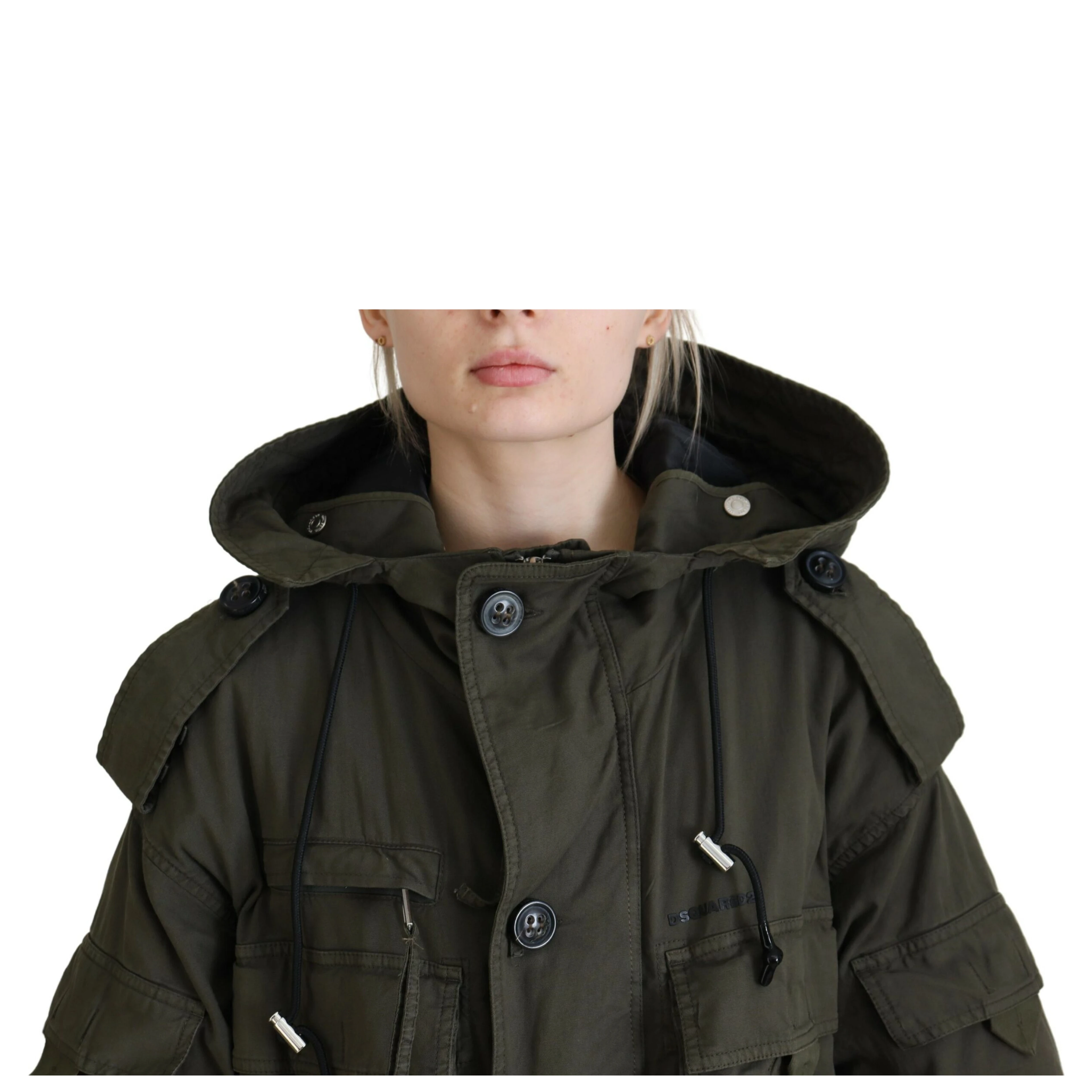 Green Hooded Full Zip Long Parka Coat Jacket