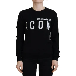 Black Virgin Wool Logo Print Long Sleeves Sweater