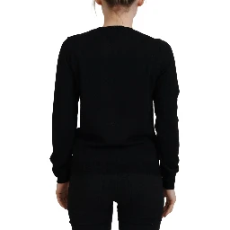 Black Virgin Wool Logo Print Long Sleeves Sweater