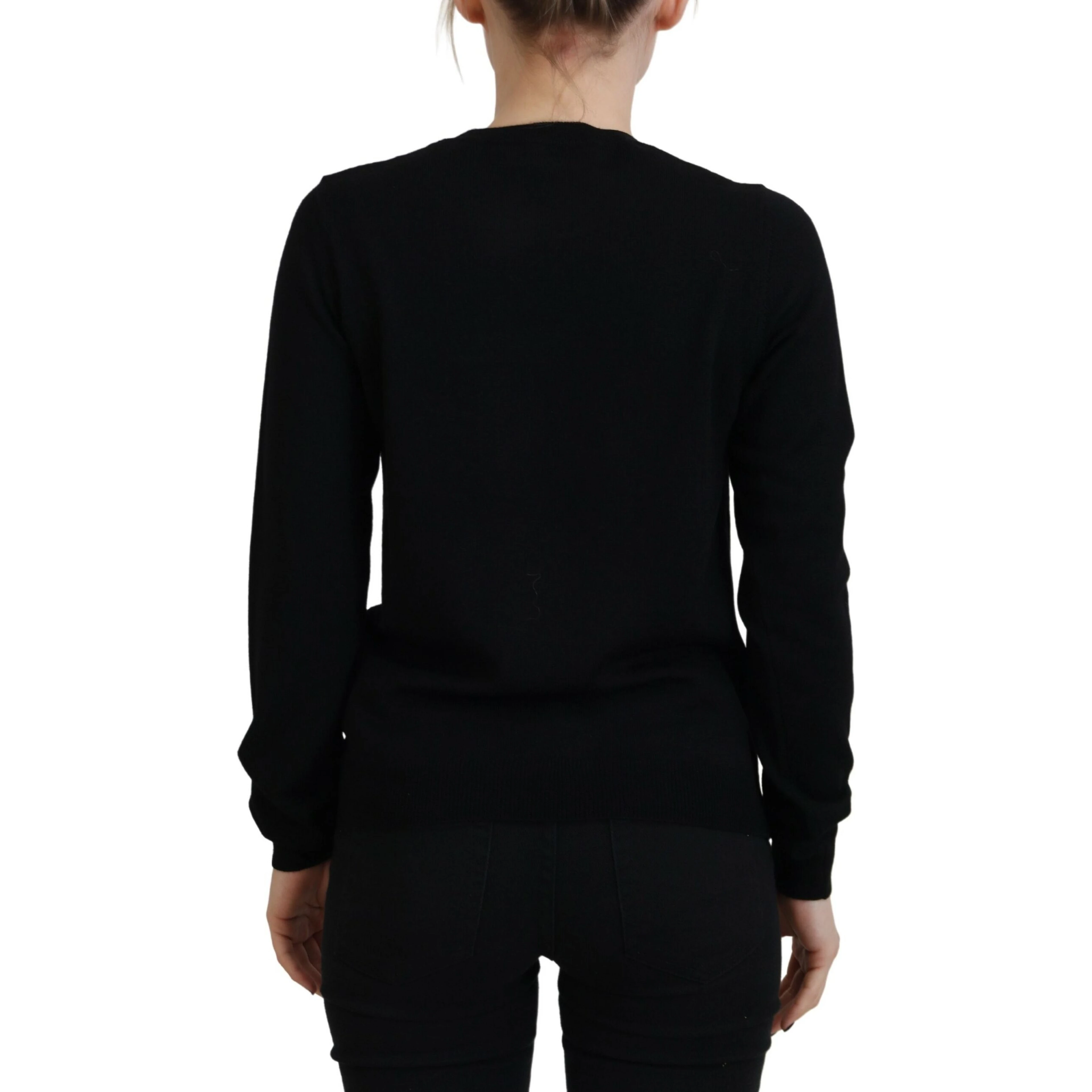 Black Virgin Wool Logo Print Long Sleeves Sweater