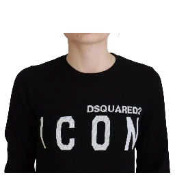 Black Virgin Wool Logo Print Long Sleeves Sweater