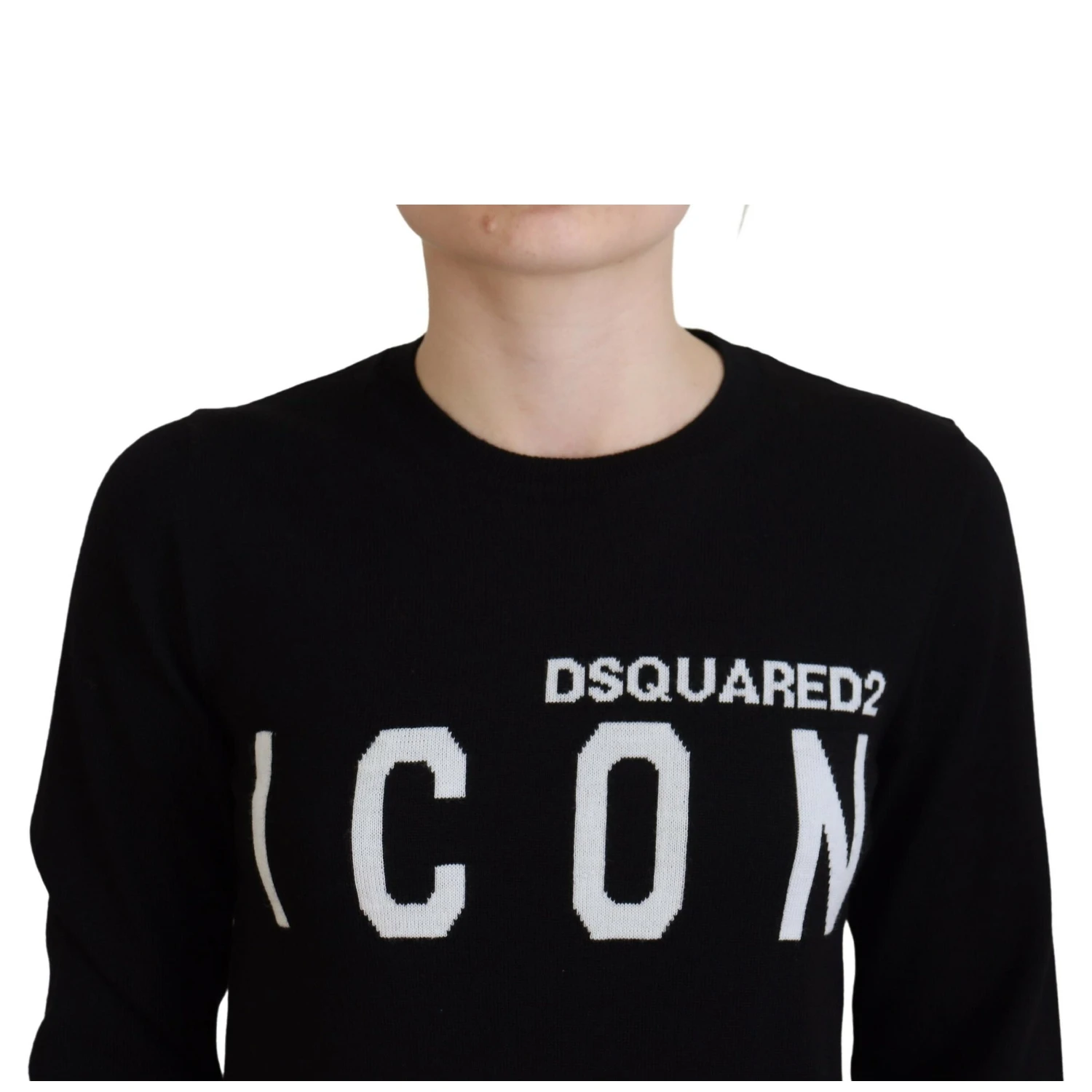Black Virgin Wool Logo Print Long Sleeves Sweater