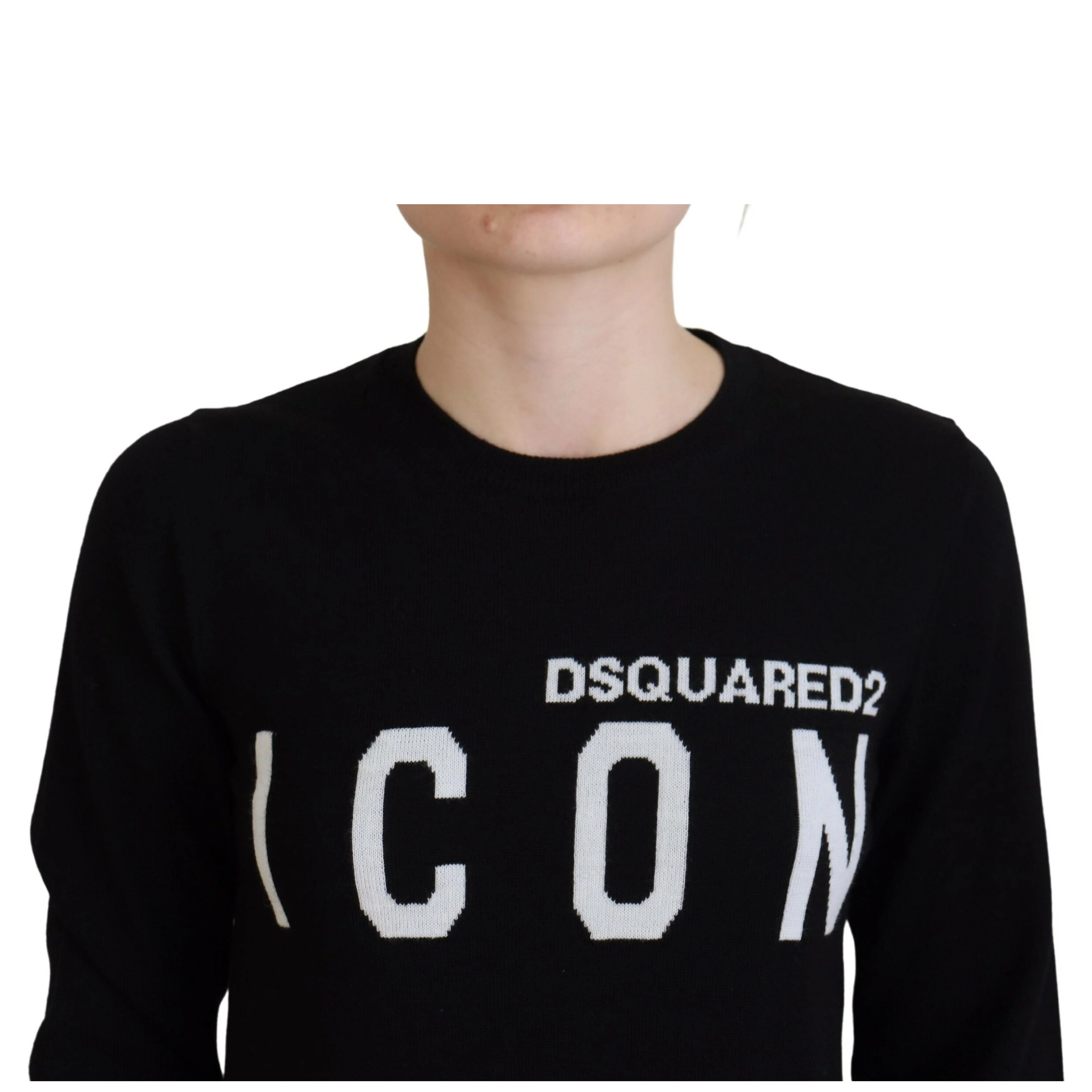 Black Virgin Wool Logo Print Long Sleeves Sweater