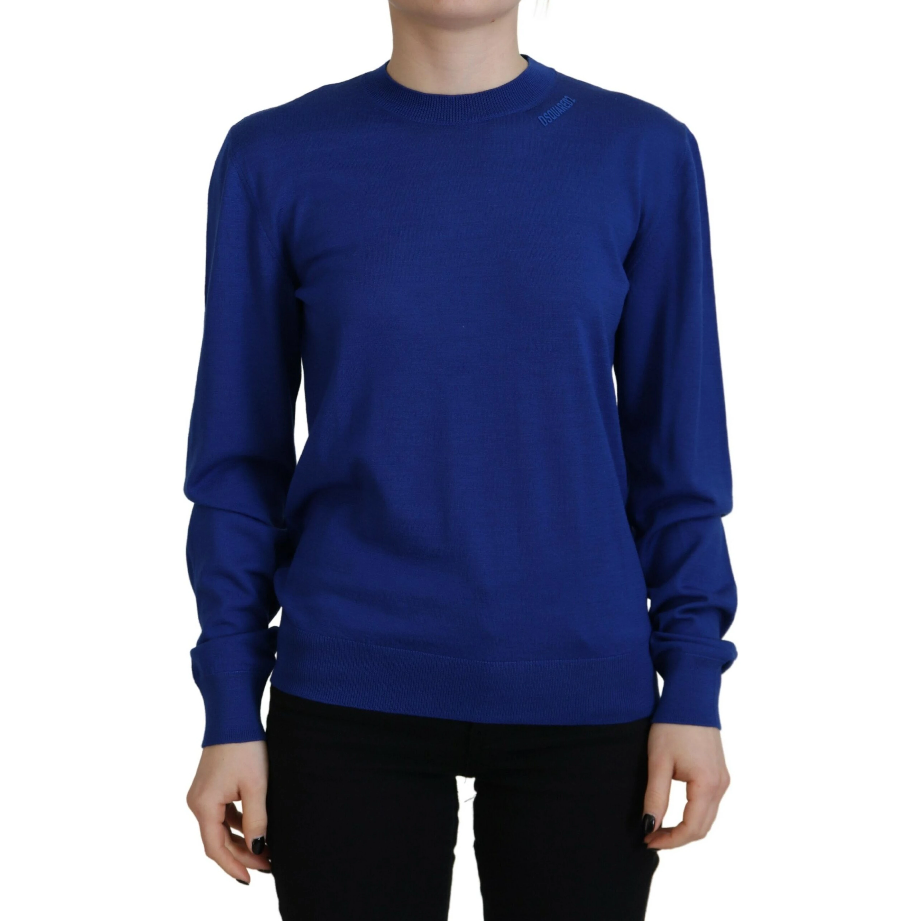 Blue Long Sleeve Crew Neck Casual Sweater
