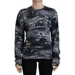Black Long Sleeve Thunder Sky Print Casual Sweater